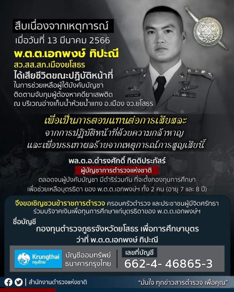 บริจาคเงิน พันตำรวจตรี เอกพงษ์ ทิปะณี